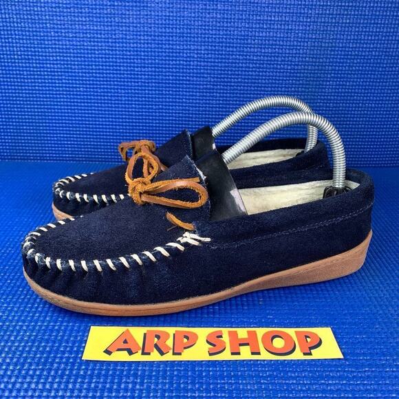 🔴 MINNETONKA CALLY SLIPPERS Women`s Size 8 Navy Blue Comfort Shoes 40608 - Picture 1 of 8